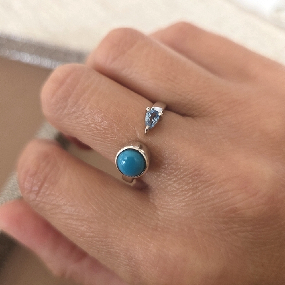Sterling Silver Turquoise Topaz Open Ring